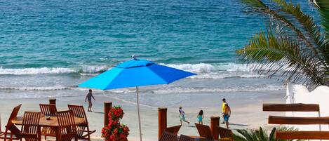 On the beach, beach towels