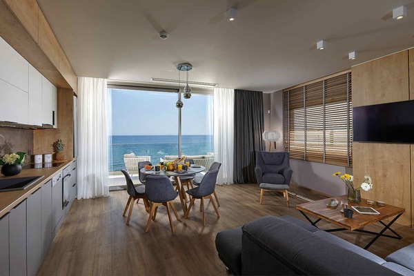 open living- kitchen area with direct seaview