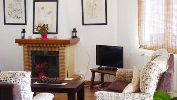 TV, fireplace
