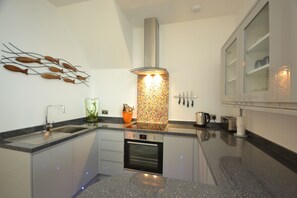 Fridge, microwave, oven, stovetop -  Luxury apartment located adjacent to Bexhill Seafront Promanade (Bexhill)