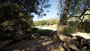A natural landscape with a pool, trees, and a clear sky. - Villa set in the beautiful countryside, 5 mins to fantastic beaches & Islands (Arzachena)