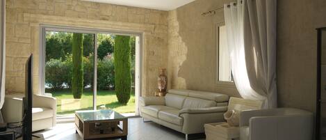 Una televisión, una chimenea, un reproductor de DVD, libros