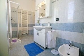 Ducha, secador de pelo, bidé y toallas