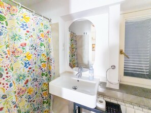 Shower, hair dryer, bidet, towels