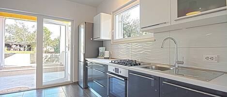 Fridge, oven, stovetop, dishwasher