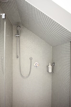 Shower, hair dryer, bidet, towels