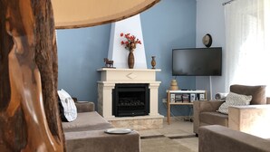 TV, fireplace, books, music library - Villa with priv. Pool, beautiful garden and shady veranda - 5 min to the beach (Peyia)
