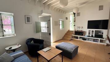 TV, fireplace, DVD player, books