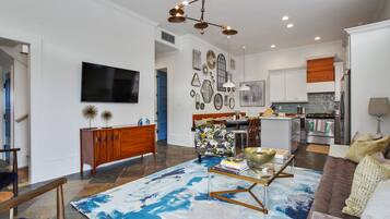 Smart TV, books, music library, stereo