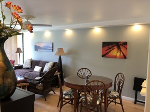 Smart TV, DVD player, books, video library