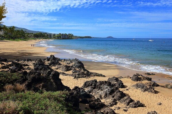 Playa en los alrededores, camastros y toallas de playa 