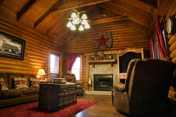 Beautiful log interior with timbers in the ceiling