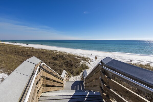 Beach nearby, sun loungers