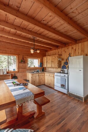 Fridge, oven, stovetop, coffee/tea maker