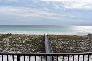 On the beach, sun-loungers, beach towels