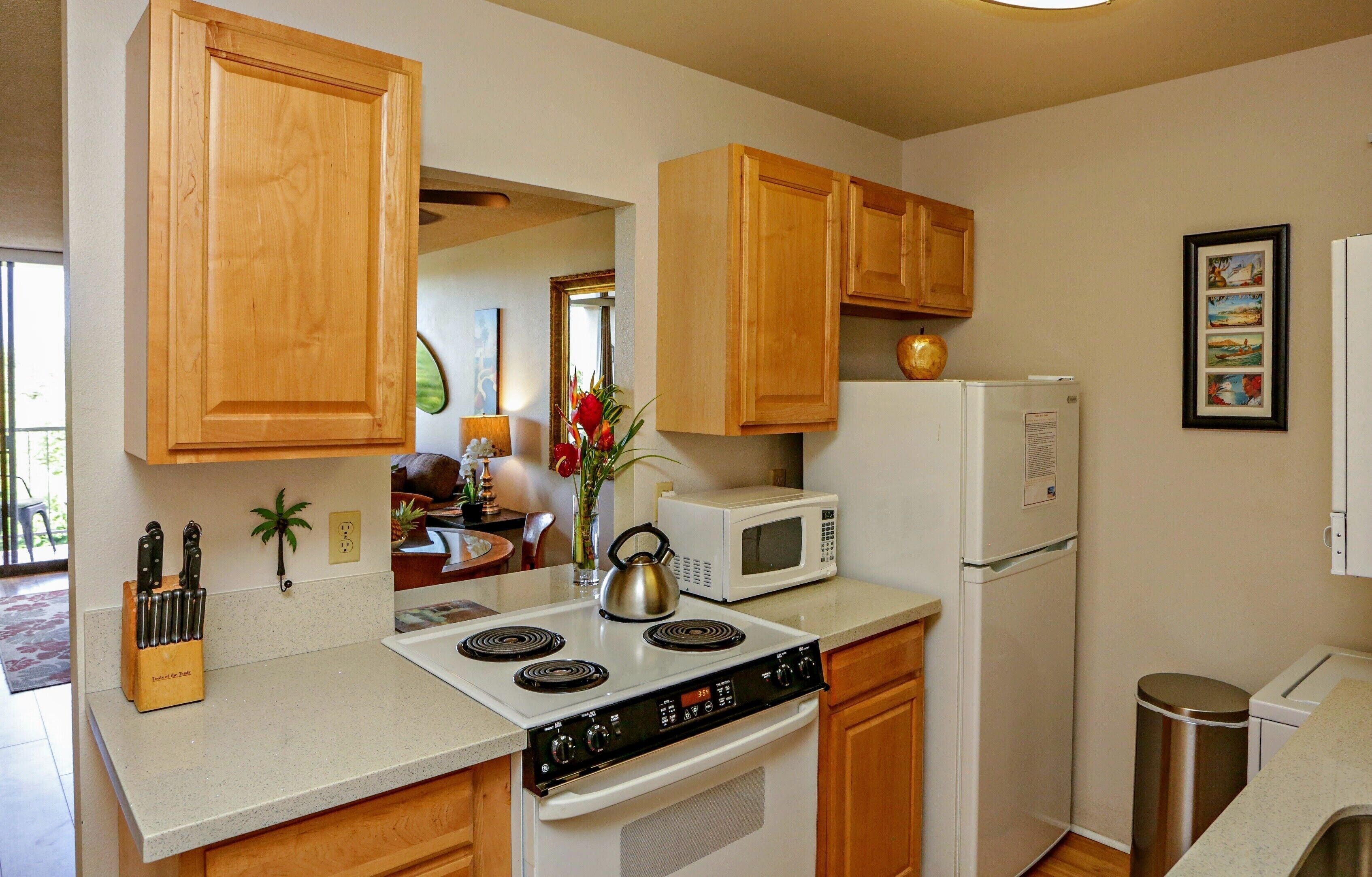 Jääkaappi, mikroaaltouuni, uuni, liesi