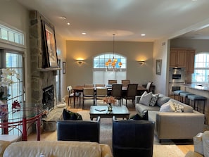 Smart TV, fireplace, DVD player, music library