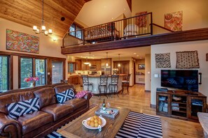 Smart TV, fireplace, DVD player, books