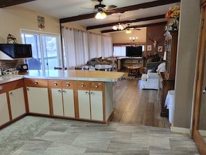 Smart TV, fireplace, table football