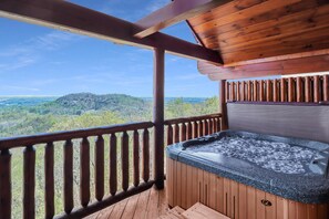 Outdoor spa tub - Heavenly View: Luxury 3-Story Resort Cabin - Brand New Hot Tub - City View (Sevierville)