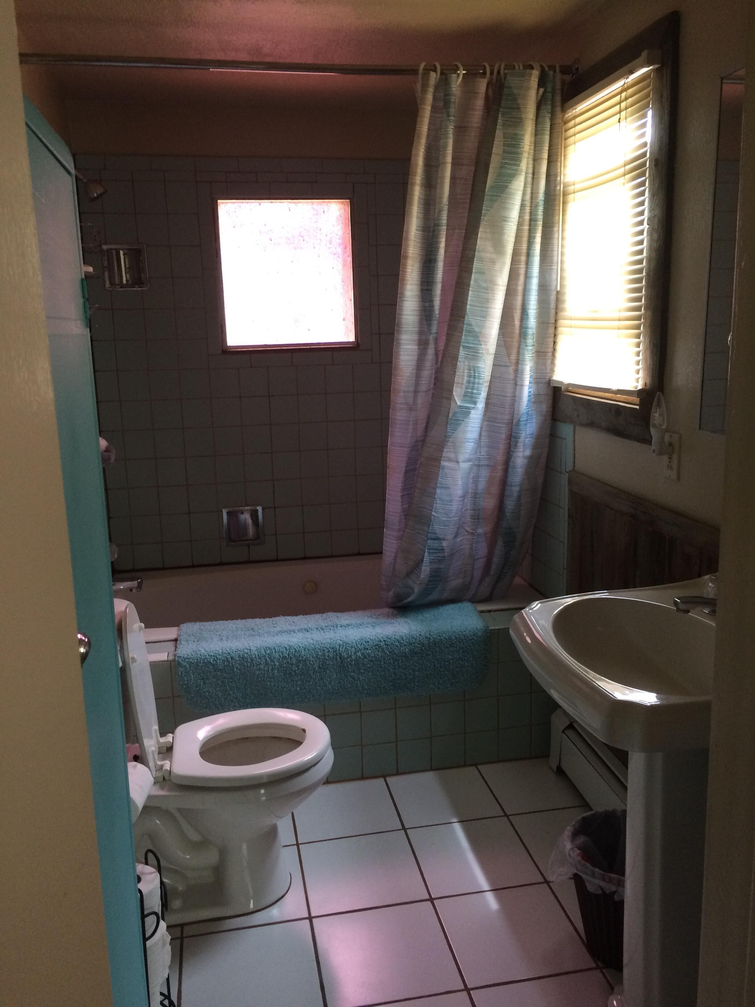 Shower, towels, toilet paper