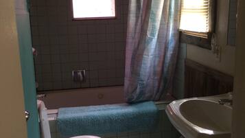 Shower, towels, toilet paper