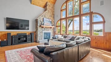 Smart TV, fireplace, video games, DVD player