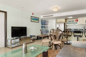 Smart TV, DVD player, books, video library