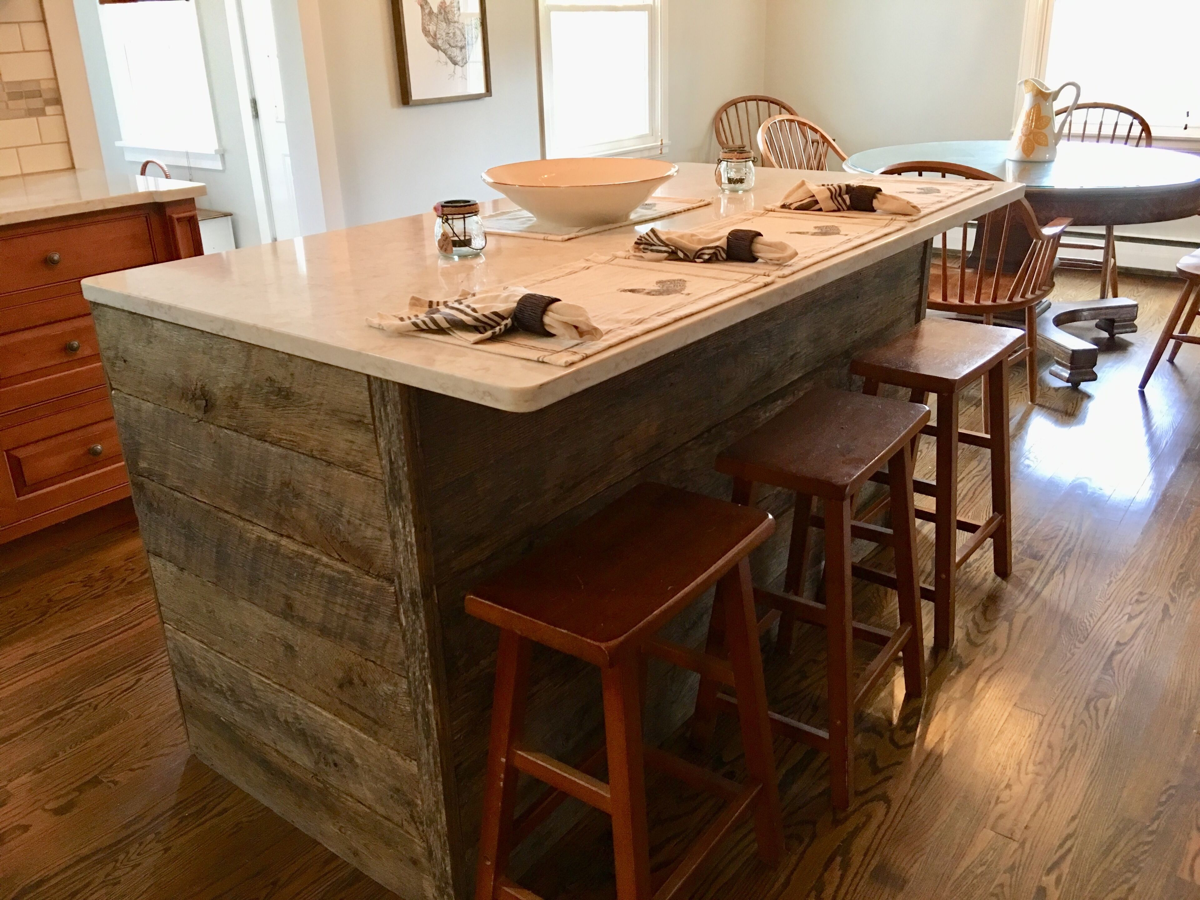 kitchen island w/reclaimed wood