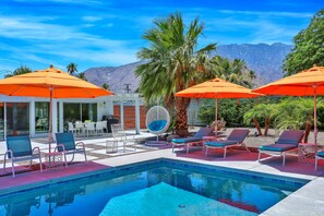 Outdoor pool, a heated pool - Sunny, Private Mid-Century Modern Oasis with Saltwater Pool, Spa, Mountain Views (Palm Springs)
