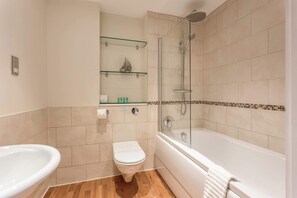 Combined shower/tub, hair dryer