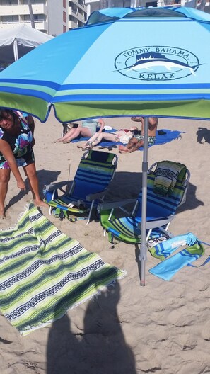 Sun-loungers, beach towels