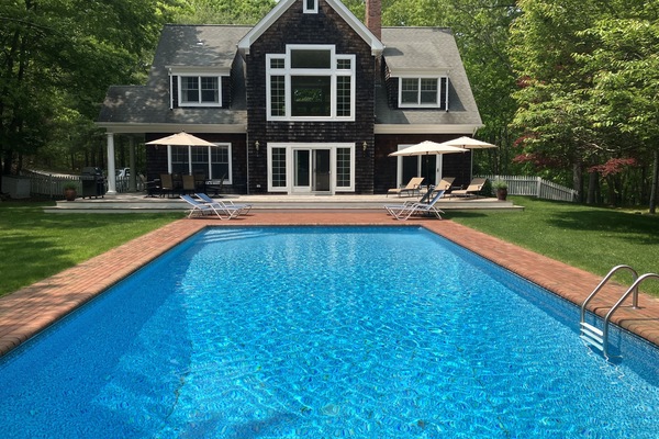 Large 20 x 40 heated pool, brick patio and deck