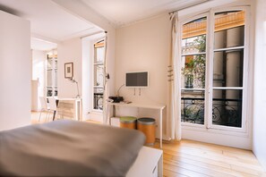 1 bedroom, desk, iron/ironing board, travel cot