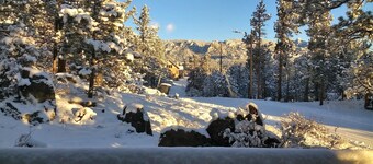 Great cabin with AC!  Walk to town, wifi, 2 King Masters, fireplace, great views