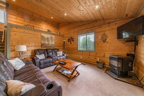 Télévision, cheminée, livres