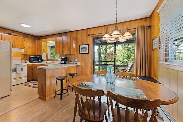 Dining area with great view of outdoors.