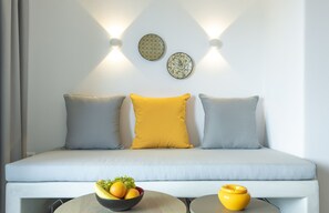 Apartment, Sea View (Aelia 1) | Living area | 43-inch flat-screen TV with digital channels, Smart TV - Aelia Suites Milos (Milos)