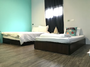 Blackout curtains, rollaway beds, free WiFi, bed sheets