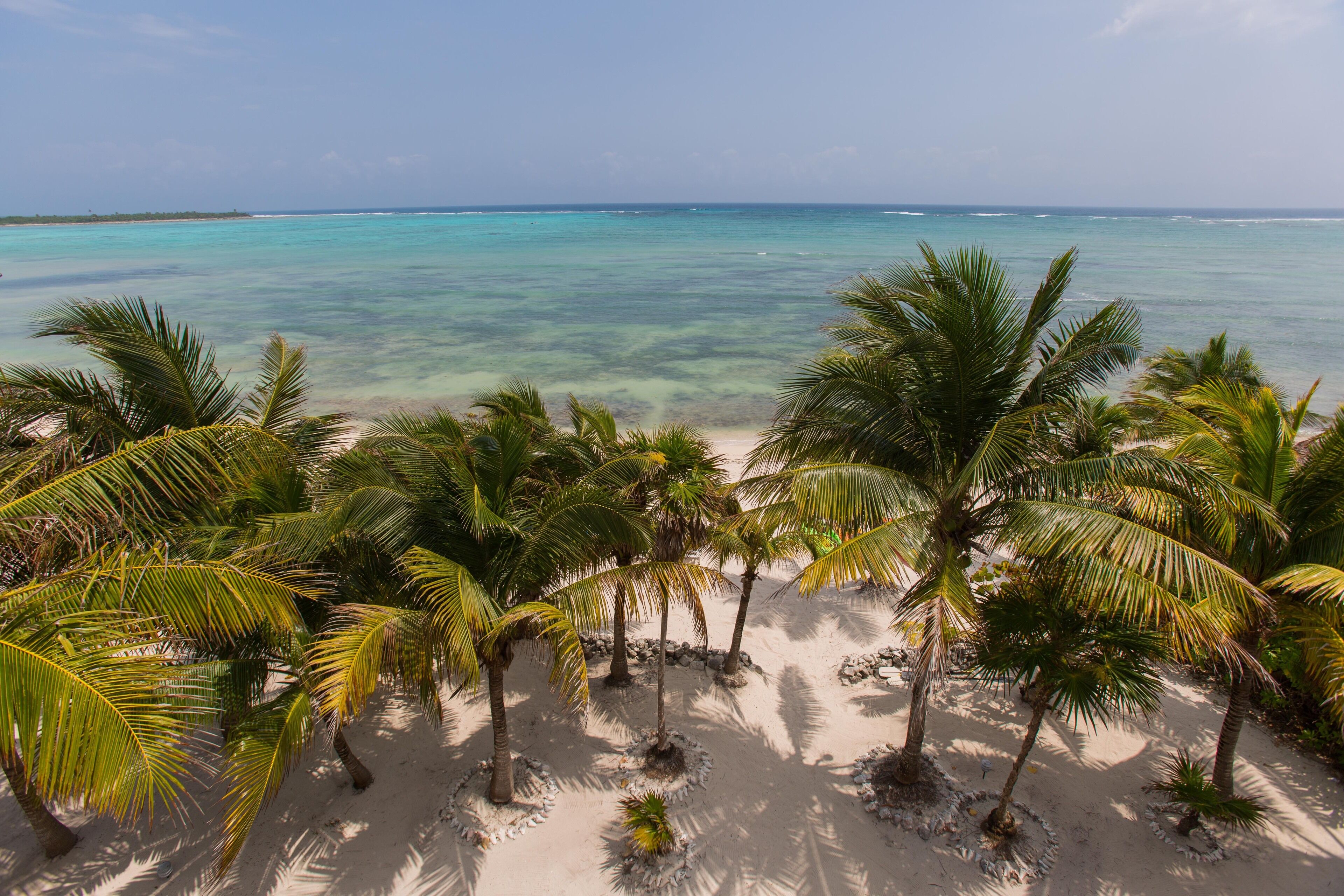 On the beach, sun-loungers, beach towels