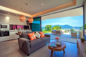 Presidential-Suite, Balkon, Meerblick | Eigene Küche | Großer Kühlschrank, Mikrowelle, Wasserkocher mit Kaffee-/Teezubehör