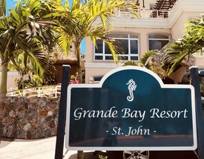 A sign for Grande Bay Resort in St. John.