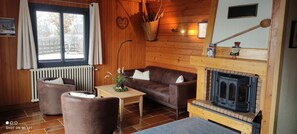 TV, fireplace, DVD player, books