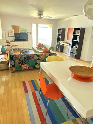 Smart TV, DVD player, books, video library