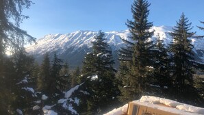 A mountain landscape with snow-covered peaks and evergreen trees. - Stunning, New 2 bedroom Unit Minutes from Alyeska Resort (Anchorage)