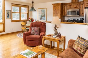 Smart TV, fireplace, DVD player, video library