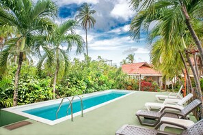Outdoor pool, open 8:00 AM to 9:00 PM, sun loungers