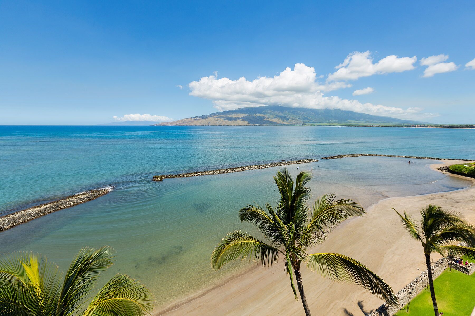 On the beach, sun loungers, beach towels