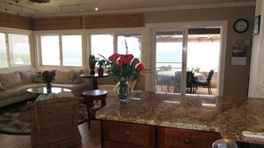 Smart TV, chimenea, libros y biblioteca musical 