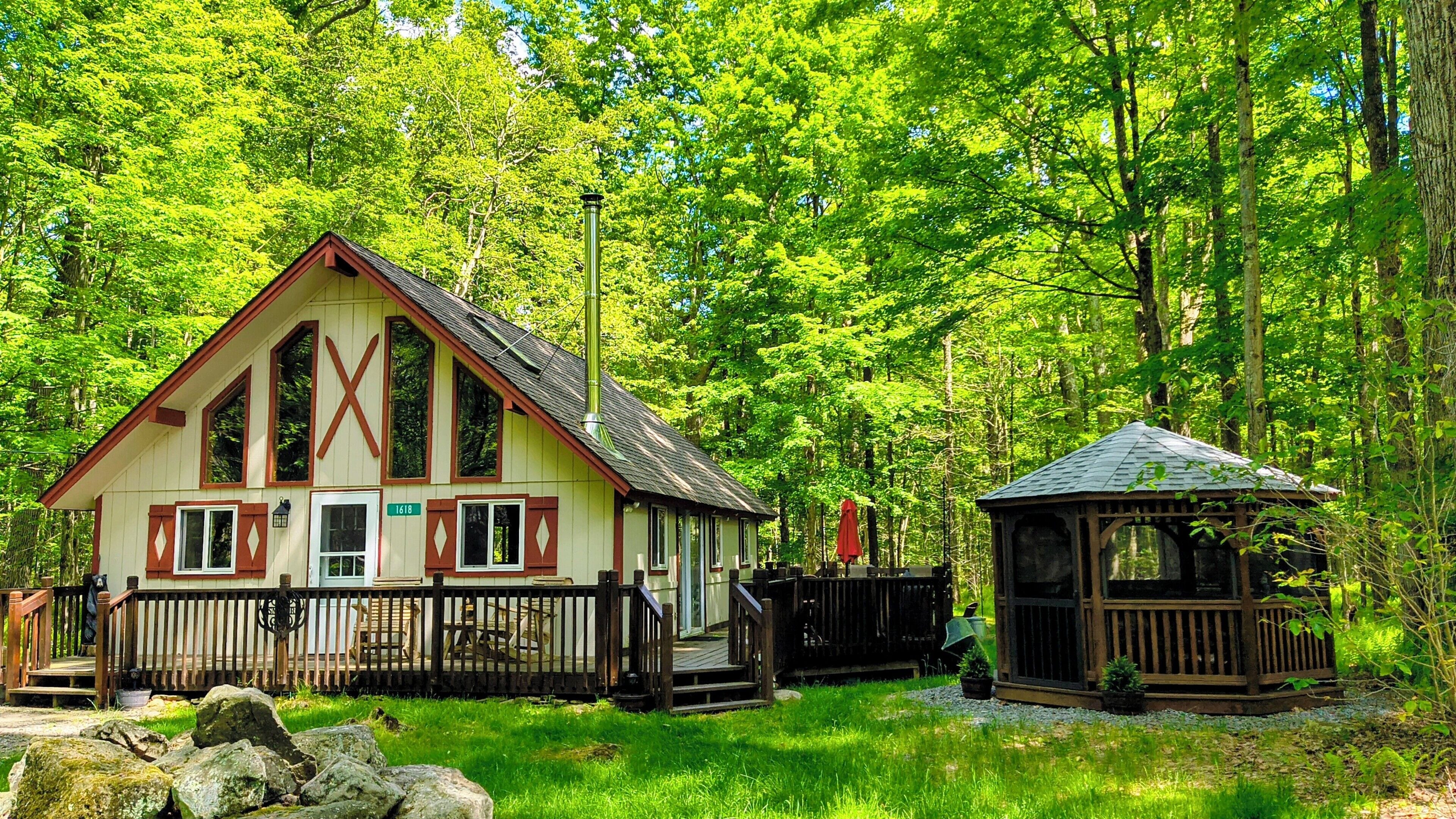 The Chalet at Pines Lake! Nestled in the State Game Lands, short walk to beach.